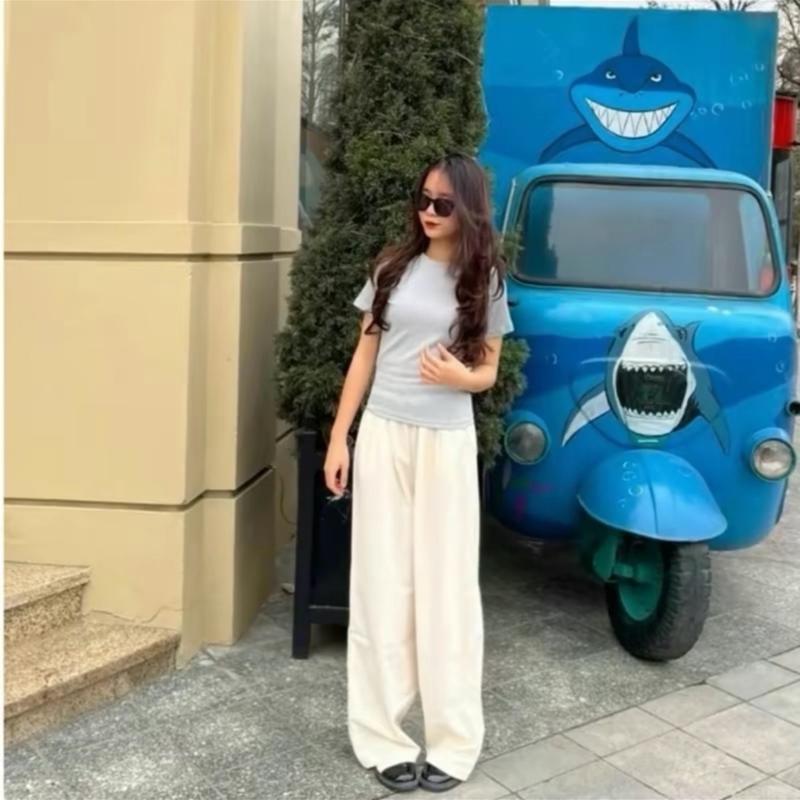 Quần Ống Suông Nữ Chất Đũi Nhăn Xước Lưng Chun Cạp Cao Hack Dáng XMTA Women Pants Nhung Ong giặt bằng nước lạnh vui nhộn 4