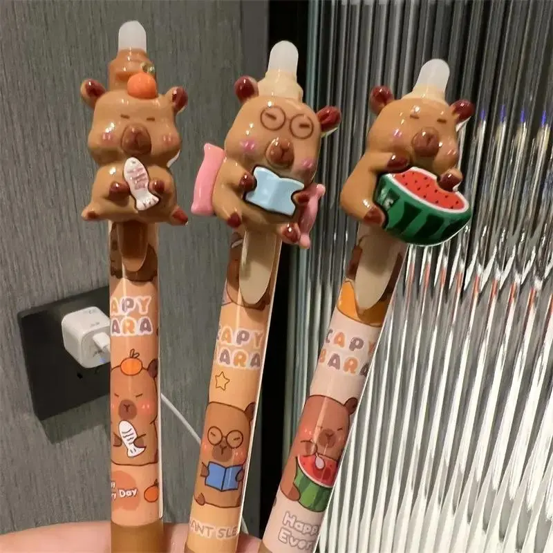 Random Color Cute Capybara Design Erasable Pen (3 Counts), Retractable 0.5mm Erasable Ink Pen, Lightweight Comfortable to Hold Writing Tool for School & Office 3