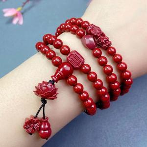 Gelang Tangan Manik, Bahan Cinnabar, 108 Manik, Pasir Ungu dan Emas, Kalung Buddha, Gelang Manik Bulat Berbilang Bulatan, Model Dwi Guna, Penghantaran Terus Pengilang Bracelets Bangles Jewelry