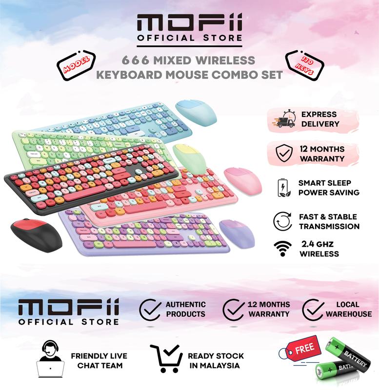 MOFII 666 2.4G Wireless Keyboard & Mouse Combo Set - 7 Mixed Color Set For PC Notebook Laptop Tablet Portable Computer Office Keyboards