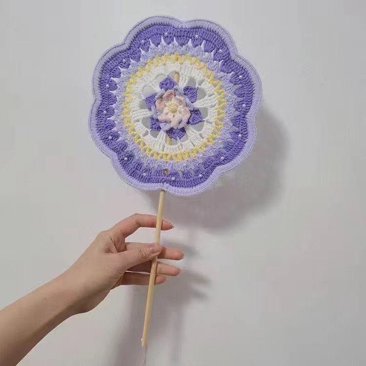 Product Introduction of Boredom Relief Yarn Handmade Weaving Dunhuang Color Scheme Ancient Style Round Fan Crochet Chinese Fan DIY Materials Handmade Gift 7