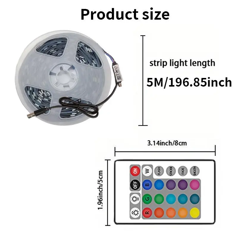RGB LED Strip Light, 1 Count TV Backlight Music Sync Flexible Diode Tape Light with App Control, USB Powered RGB Colorful Strip Light, Ambient Light 1