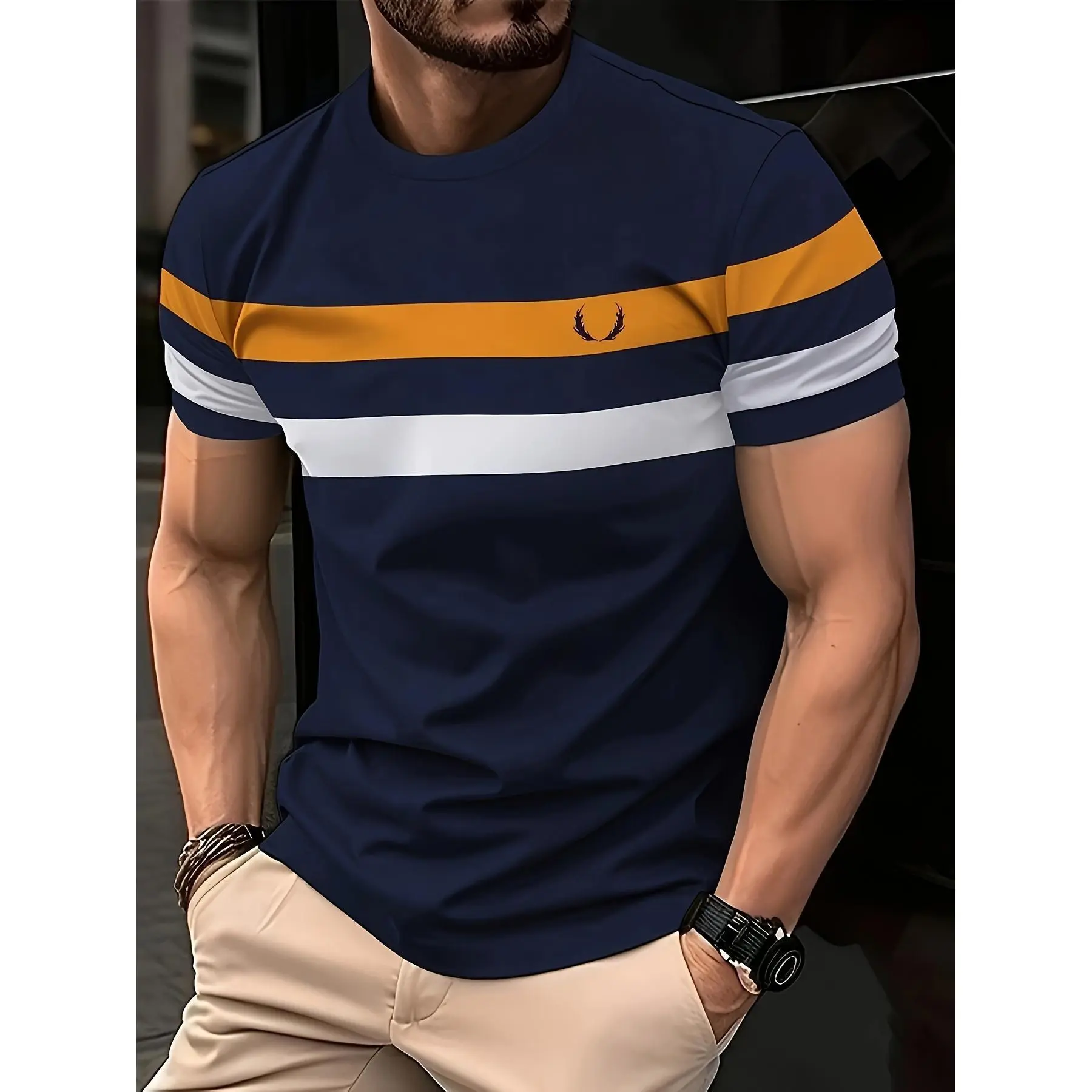 Men'S T-Shirt Pattern Round Neck Casual Style Daily Sports Trend Street Business Short Sleeve Men'S Wear  Menswear Polyester Streetwear