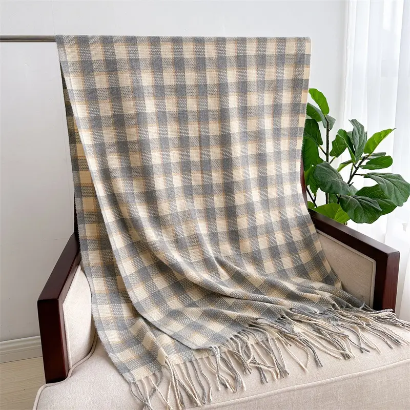 Khăn Quàng quàng cổ Giả Cashmere Kẻ Sọc Tua Rua, Dành Cho Nữ, Mùa Thu Và Mùa Đông, Thời Trang Và Dễ Phối Đồ Dài Trung Bình Ấm Áp, Thích Hợp Cho Các Cặp Đôi, WT-12, Hàng Mới Về Khăn Choàng Choàng Cổ 0