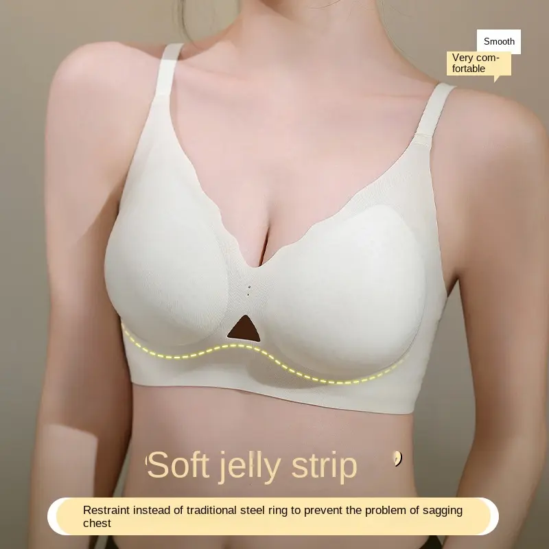 Seamless Underwear Women's Summer Thin Small Breast Breathable Underwired Big Chest Small Push up and Anti-Sagging Fixed Cup Bra