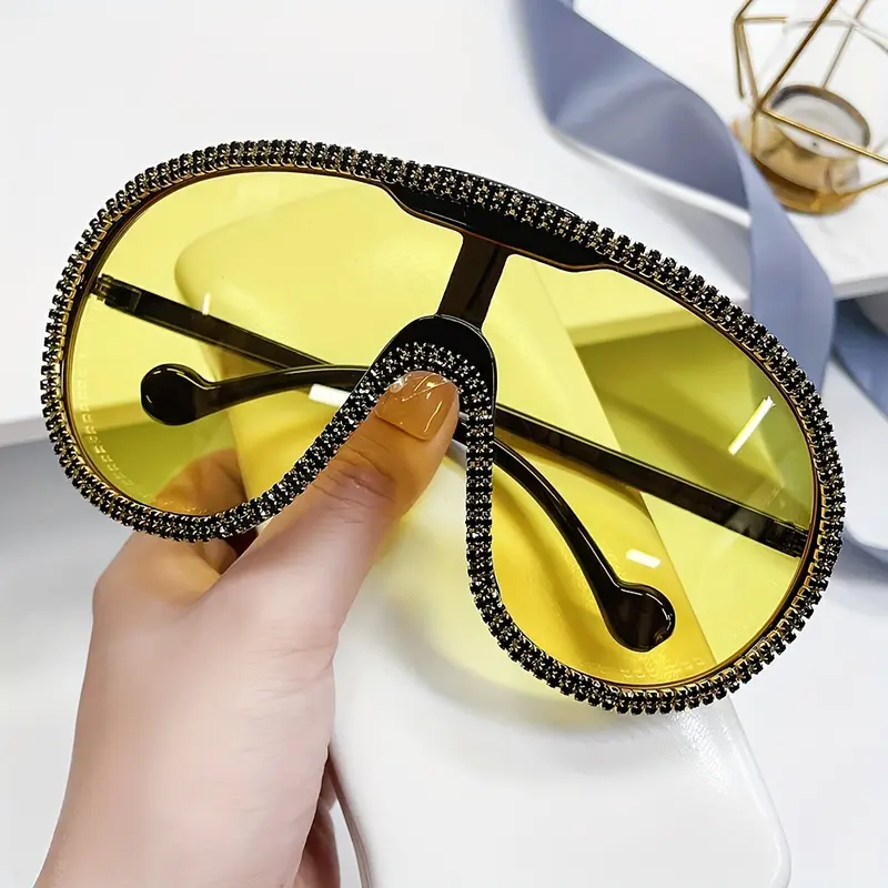 Luxury Rhinestone Shield Fashion Glasses for Women - Oversized Gradient Lens, Windproof Party & Fashion Accessory with Sparkling Frame Design 2