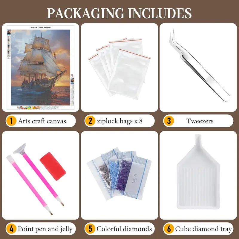 Sailing Ship Pattern DIY Diamond Arts Painting Kit without Frame, DIY 5D Diamond Arts Colorful Painting Kit, Wall Art Decor for Home Living Room Bedroom 4