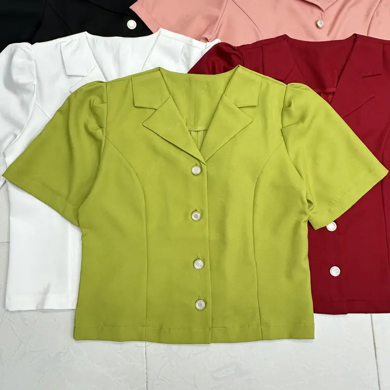 A224 - (SALE XẢ KHO - XEM KỸ BẢNG SIZE) Áo Nữ Dáng Ngắn 49cm Cổ Giả Vest Tay Ngắn 4