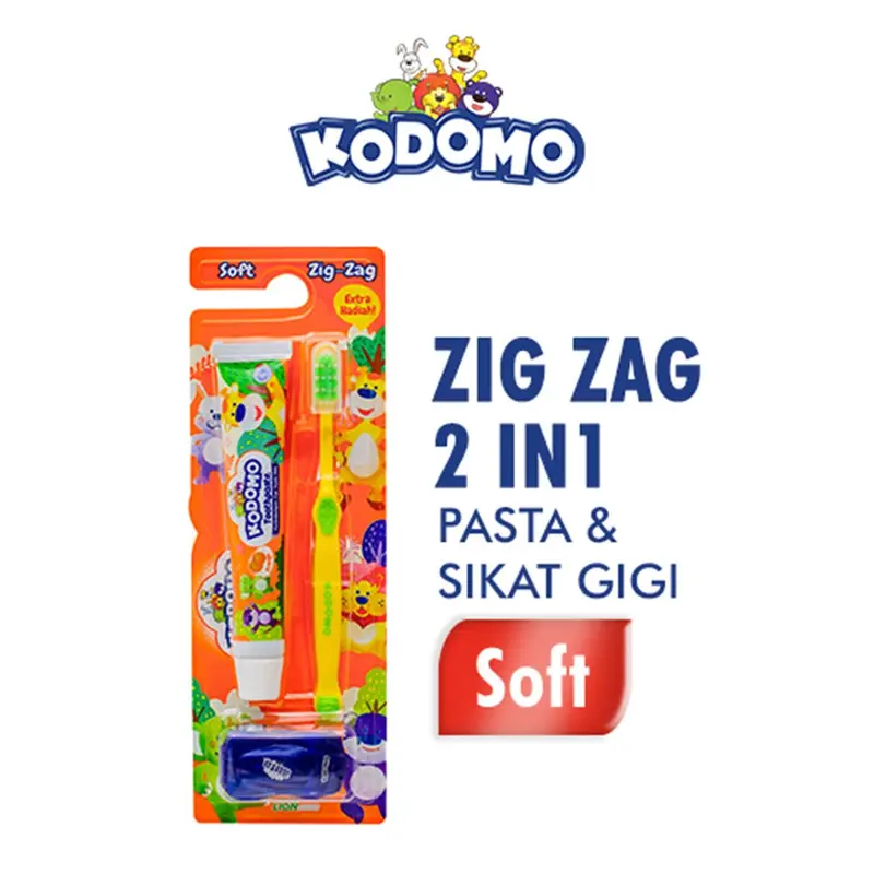 Kodomo Pasta & Sikat Gigi Anak 2-in-1 + Extra Hadiah Regular Soft / Zig-zag 1