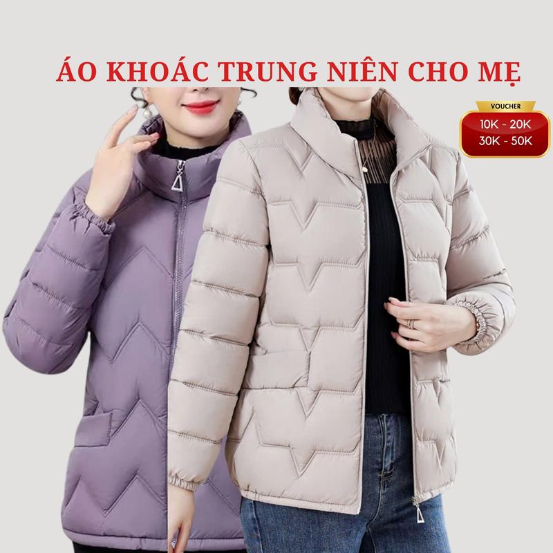 Áo khoác trung niên nữ áo phao sóng mẹ giữ ấm với chất liệu trần bông giữa Women Jacket