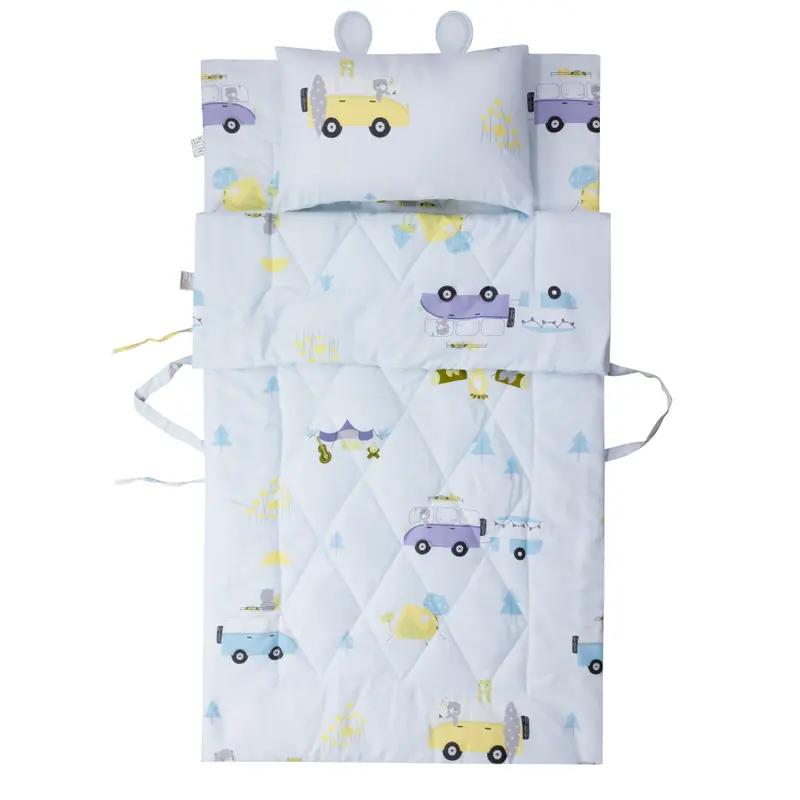 Bộ 5 món tiện lợi NIN House cho bé đi học mầm non, tiểu học chất liệu Tencel màu Bear Town họa tiết ô tô con gấu dễ thương 2