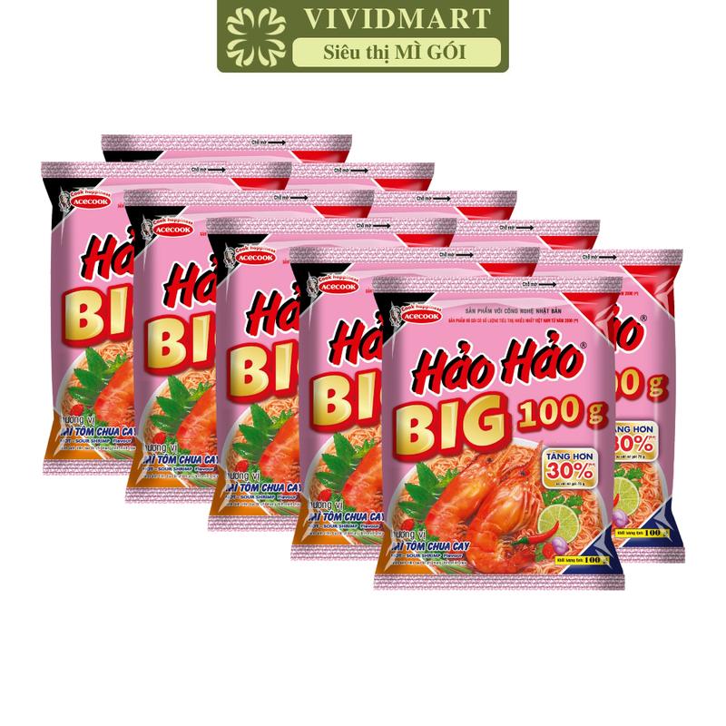   SET 10 GÓI  - ACECOOK - Mì Hảo Hảo Big 100g Tôm Chua Cay Mì Big 100 Hảo Hảo Tôm chua cay Mì Hảo Hảo Big100  100g gói  