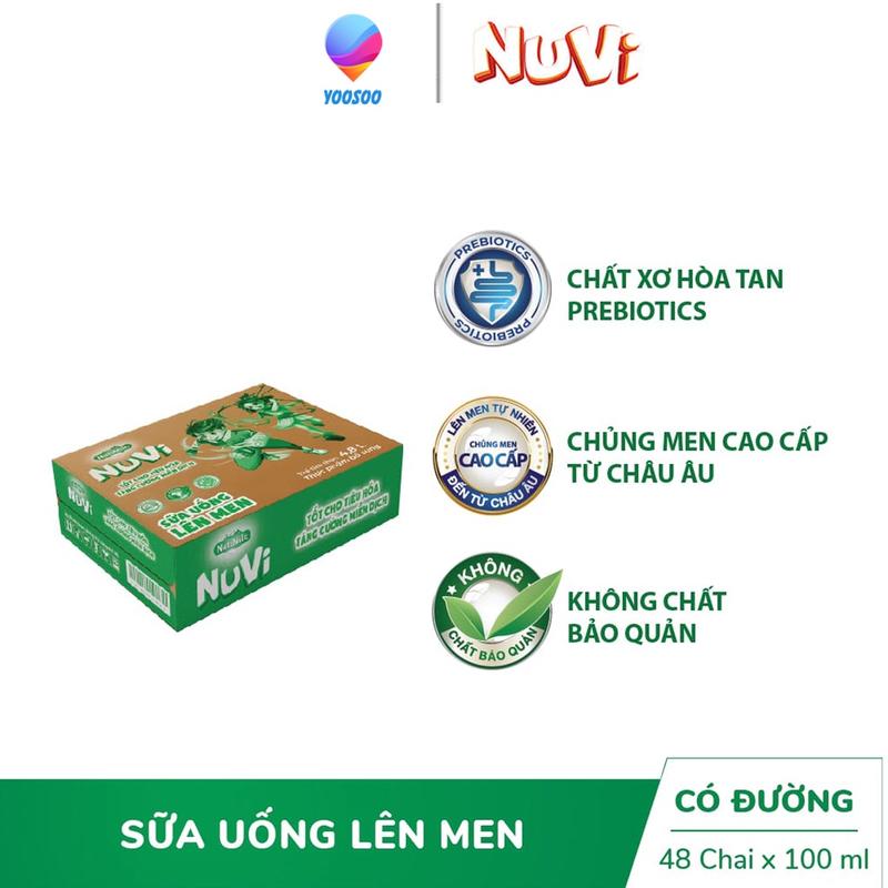 Thùng 48 Chai NuVi Sữa Chua Uống Lên Men Tự Nhiên/ Cam/ Dâu Chai 100ml - NUTIFOOD - YOOSOO MALL Milk