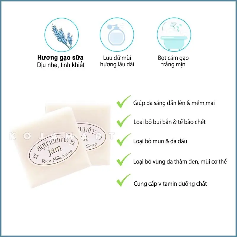 Lốc 12 bánh xà phòng cám gạo Jam thái lan, hỗ trợ sạch mềm mịn da 4