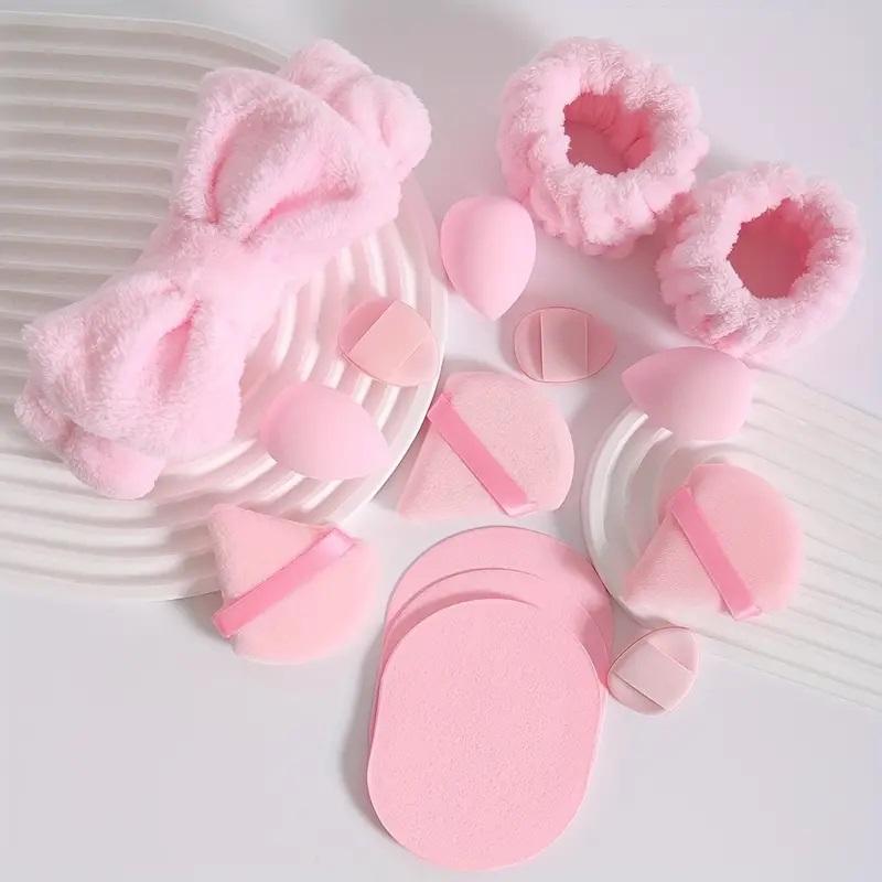 Dry & Wet Use Makeup Sponge & Powder Puff Set, 14/15pcs Bow Design Headband & Wristband & Makeup Sponges & Powder Puffs, Multi-functional Makeup Tools for Women & Girls, Valentine's Day Gift, Makeup 4
