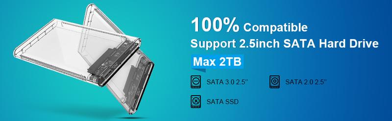 Product Introduction of USB 3.0 External Hard Drive Enclosure 2.5 inch SATA to USB3.0 UASP Clear Portable Hard Drive Case 2T HDD Tool-Free Transparent 3