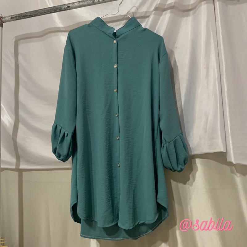 ADELA Kemeja Tunik Crinkle Airflow by Sabilakiyowo Muslim Nyaman Panjang Atasan Kancing 2
