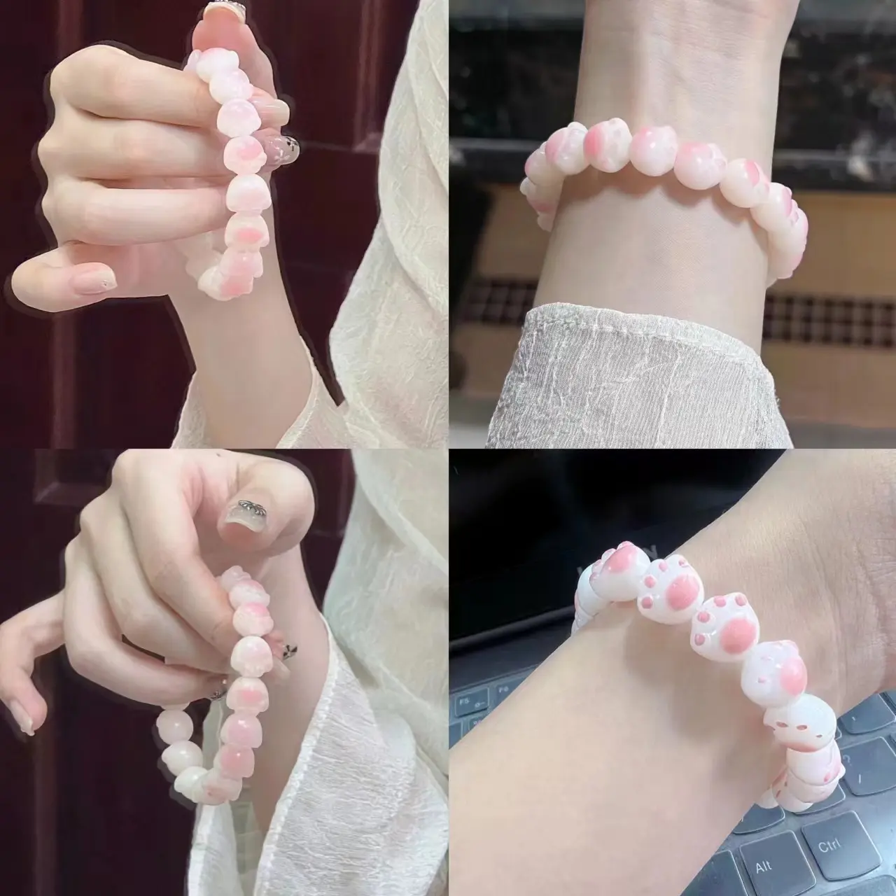 Factory Direct Sale Charcoal Burnt Cat Paw Imitation Bodhi Root Bracelet Soft Wrap Imitation Bodhi Buddhist Beads Hand Ornament for Students