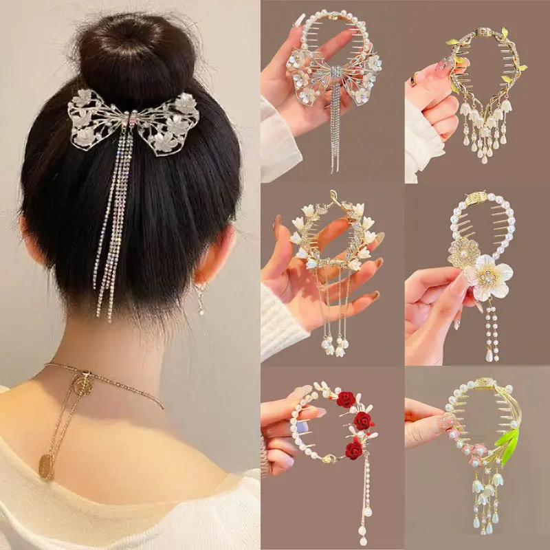 Jepit Gulung Rambut Bunga Rumbai Cantik / Jepit Sanggul Rambut Korean Model Terbaru / Jepit Rambut Cantik