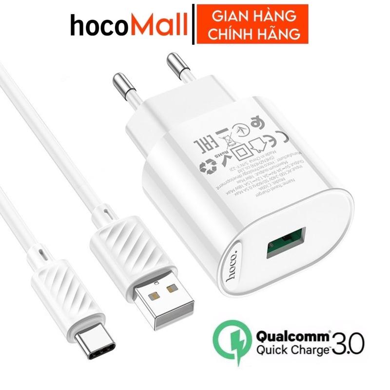 Bộ sạc nhanh 18w andoird chính hãng Hoco củ sạc qc3.0 kèm dây sạc type c hocomall