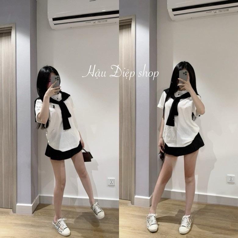 Áo  Thun cotton 2c (dl 230g) Hình in pet 5D + khăn thủy thủ hottren Unisex Cổ Tròn Nam Nữ Menswear Top Women Voi