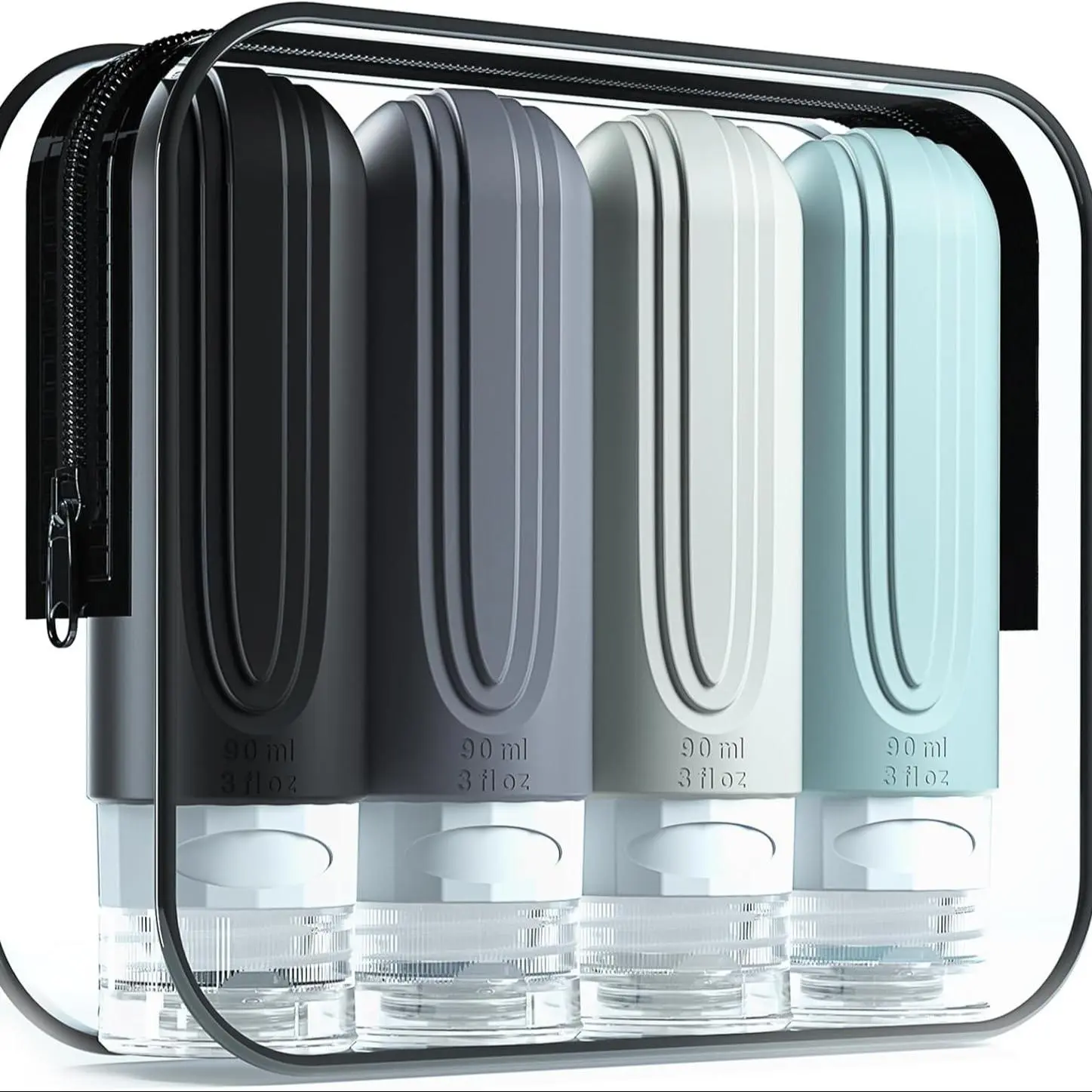 Travel Size Liquid Silicone Bottle, 4 Counts/set Leak Proof Refillable Liquid Container, Squeezable Travel Accessories for Shampoo Conditioner Lotion
