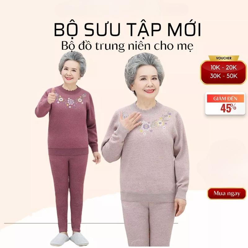  Bộ mặc nhà cho người già bộ nỉ lót lông bà già Nhung Nữ  Women 