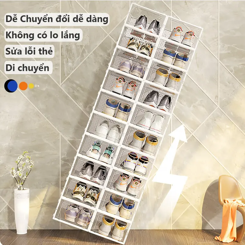 COLORFUL Hộp Đựng Giày Nắp Nhựa Cứng, Hộp Để Giày Dép Cửa Nắp Ngang Lắp Ghép Thông Minh Chịu Lực 3