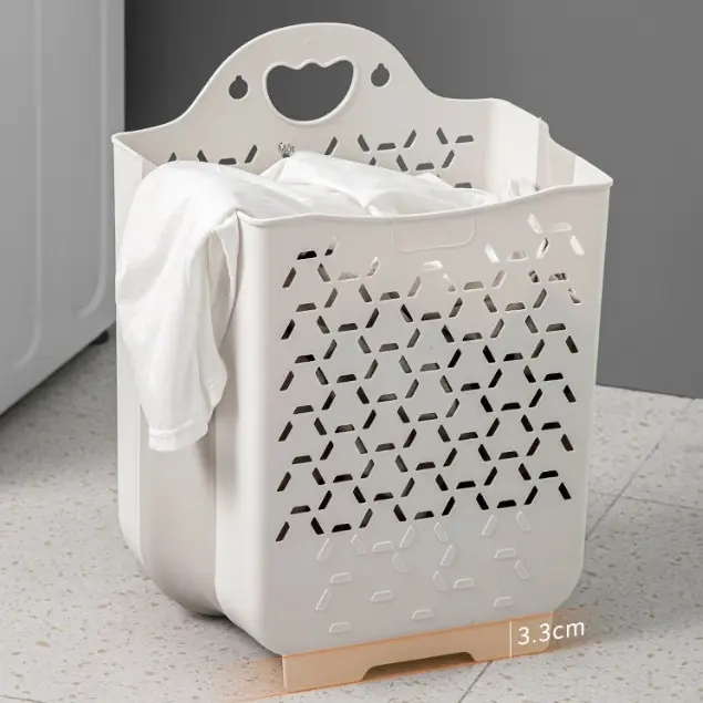 ￼Giỏ Đựng Quần Áo Bẩn Nhà Tắm Thiết Kế Tay Cầm Treo Tường Có Thể Gấp Gọn Chất Liệu Nhựa Dẻo Kèm Miếng Dán 3