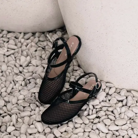 SAHIKU - Farra Mesh Flat Sandals II Sepatu Sandal Balet Fishnet II Sendal Tali Jaring Net Korean Style Wanita