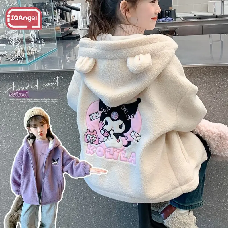 Áo Khoác Trẻ Em, Áo Khoác Kuromi Hoạt Hình, Dành Cho Bé Gái, Có Mũ Trùm Đầu, Chất Liệu Nhồi Bông Và Dày Dặn, Thích Hợp Cho Mùa Thu Và Mùa Đông