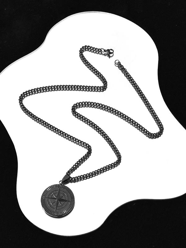Men's Vintage Compass Design Pendant Necklace, Stainless Steel Jewelry for Party, Daily Clothing Decor, Trendy All-match & Exquisite Jewelry for Birthday Gift 4