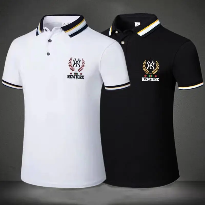 Men's polo shirt lapel summer solid color short sleeve casual loose business Korean style sports shirt