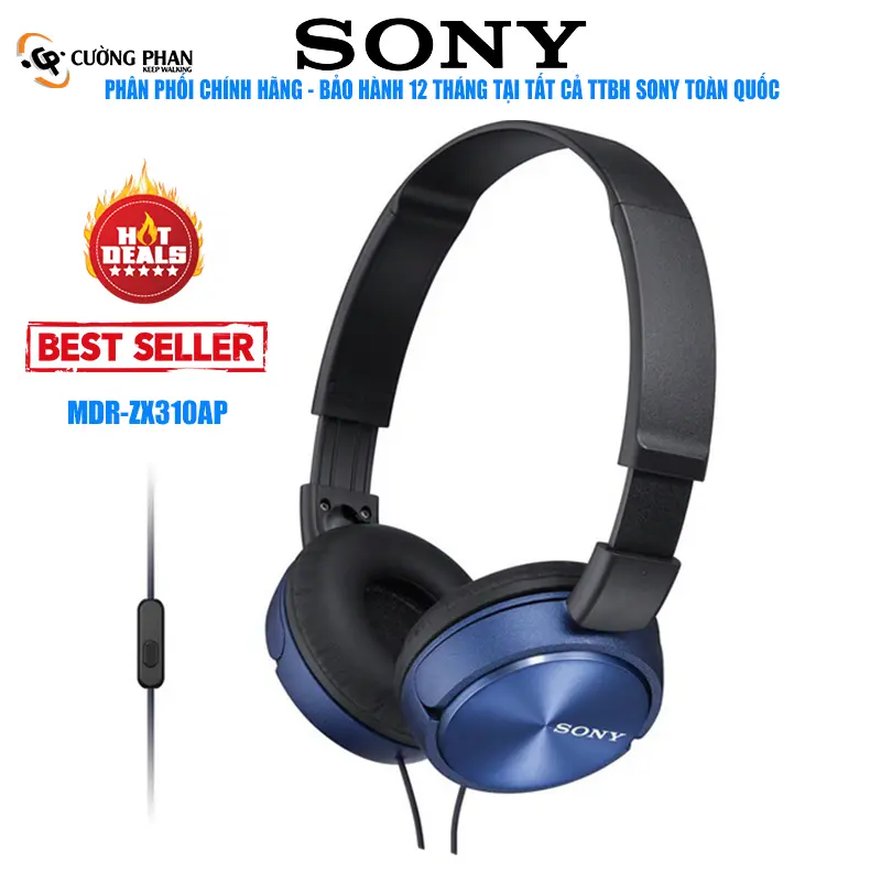 Tai Nghe Chụp Tai Có Mic SONY MDR-ZX310AP - Bảo Hành 12 Tháng Tại Tất Cả TTBH SONY Toàn Quốc, Có dây Micrô tích hợp Chụp tai Nghe Nhạc Học Online Xem Phim  Earphone