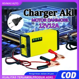 Charger Aki Portable 2A-20A 12Volt/24Volt Charger Aki Portable 12V 2A Automatic Charger Batterai Accu Auto Cut Off Cas Aki Kering Dan Basah Digital Pengecas Aki DC Carger Aki Multifungsi/Car Truck Motorcycle Battery Charger 12V 2A 2 Varian LED