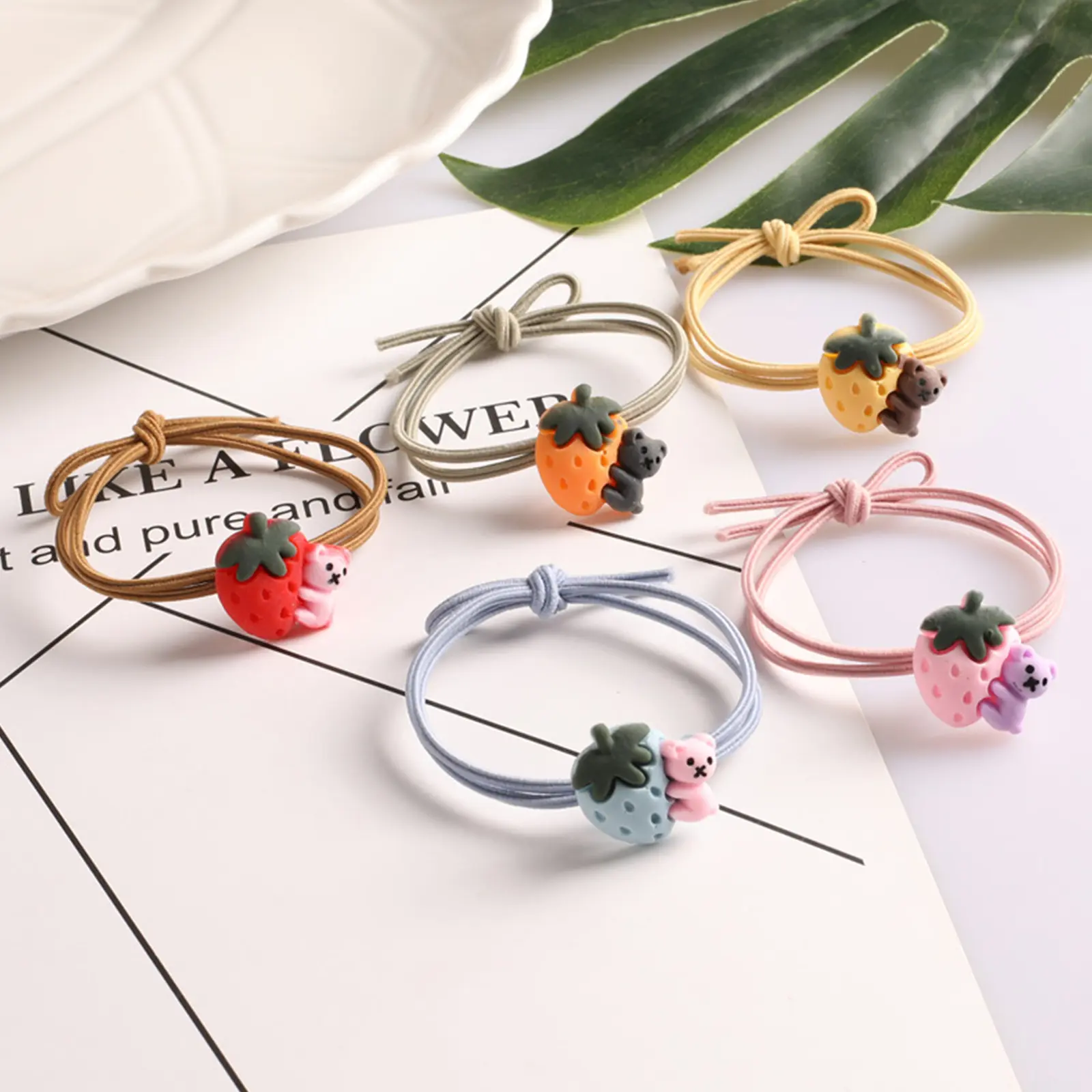 High Elastic Hair Ring, Color High Elastic Children Cartoon Headdress, Strawberry Bear Hair Rubber Band, Clothing Accessory