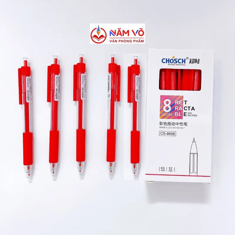 ( CS8698 ). HỘP 12 Cây Bút Viết Gel Nước Dạng Bi Bấm Chosch CS-8698/ CS 8698 Ngòi 0.5mm, Có Đệm Viết Êm Tay, Viết Êm, Mực Đều 5