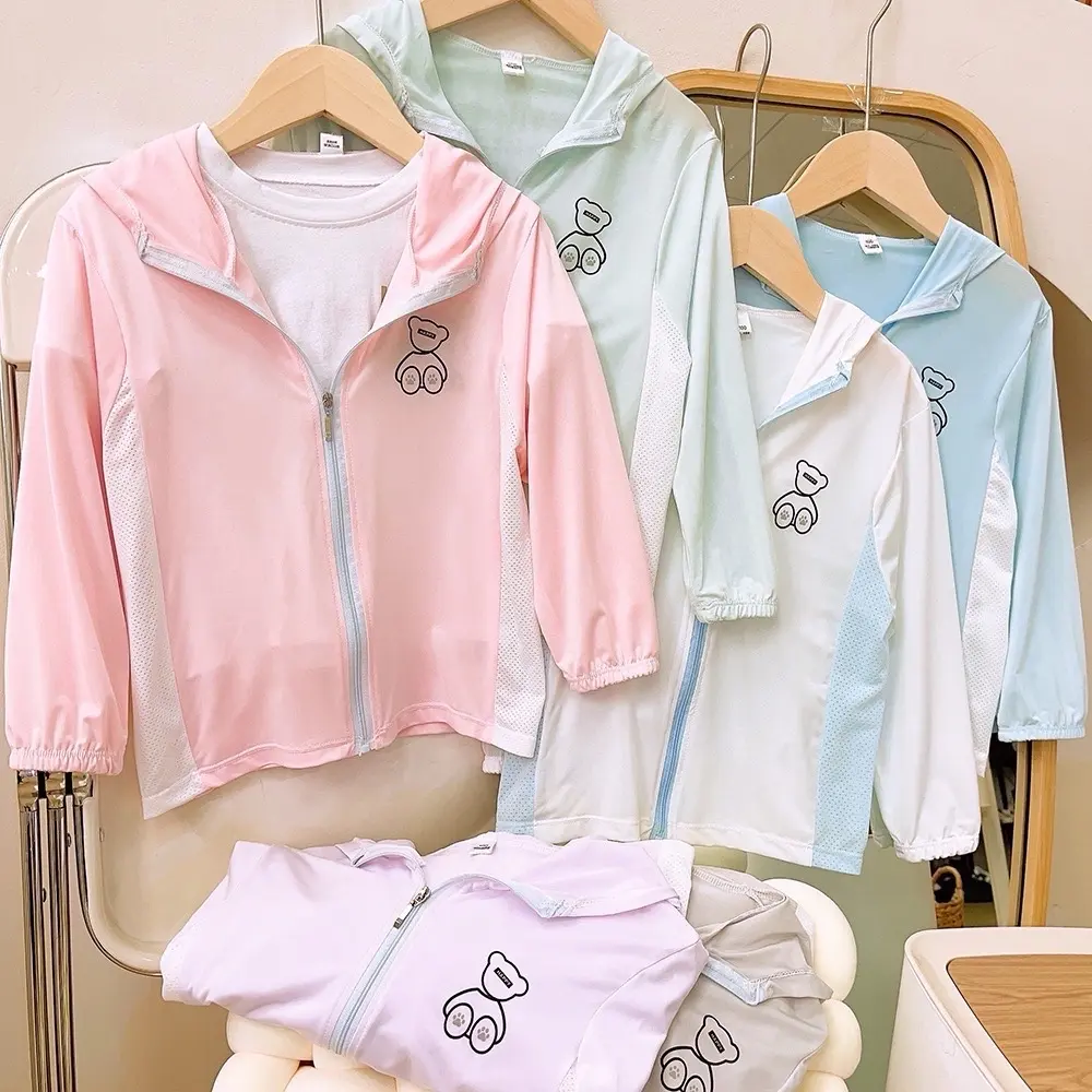 Áo chống nắng cho bé, Áo khoác nắng quảng châu chất liệu thông hơi chống tia chống tia UV cho bé trai, bé gái Kem