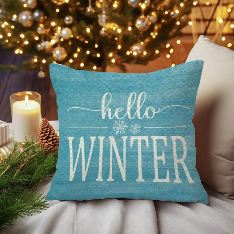 Product Introduction of Christmas Themed Cushion Cover, 4 Counts/set Snowflake & Santa Claus Pattern Cushion Cover without Filler, Household Decoration Supplies for Living Room Bedroom Sofa Bed 6