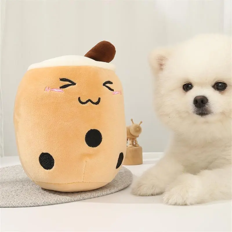 Cute Pet Bubble Tea Cup Plushie, 1 Count Cartoon Design Pet Plush Toy, Boba Milk Tea Pet Stuffed Toy 1