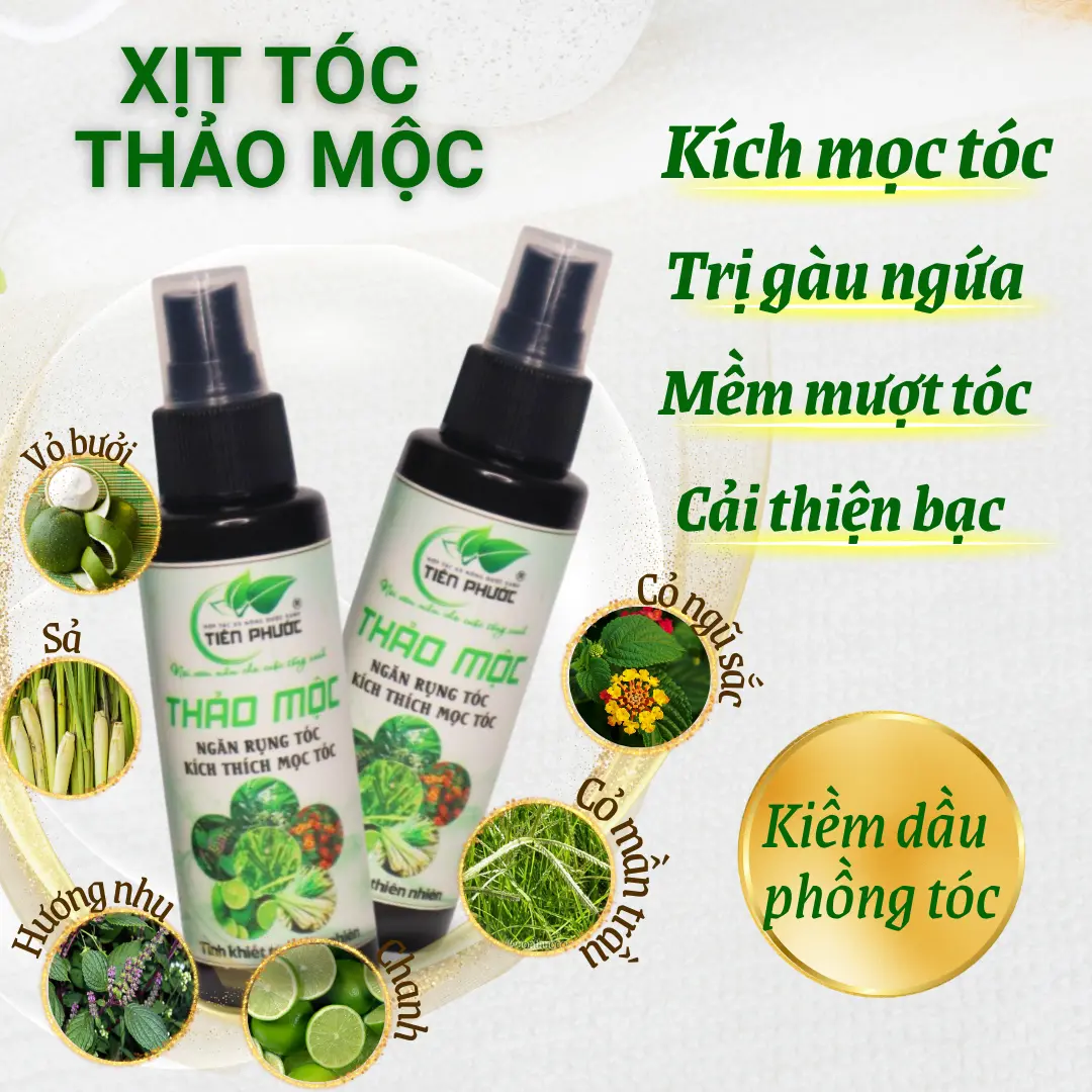 Xịt kích mọc tóc HTX Nông dược xanh Tiên Phước Hết rụng, mọc tóc, hết gàu ngứa, cải thiện bạc sớm, tóc mềm mượt tự nhiên sau 2,3 tuần 100ML