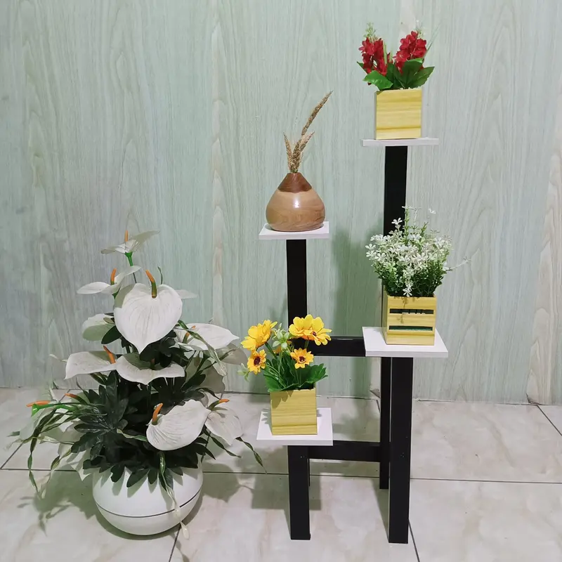 Rak bunga minimalis hiasan dekorasi rumah rak kayu tinggi 65 cm - WRSL65CM Dinding 3