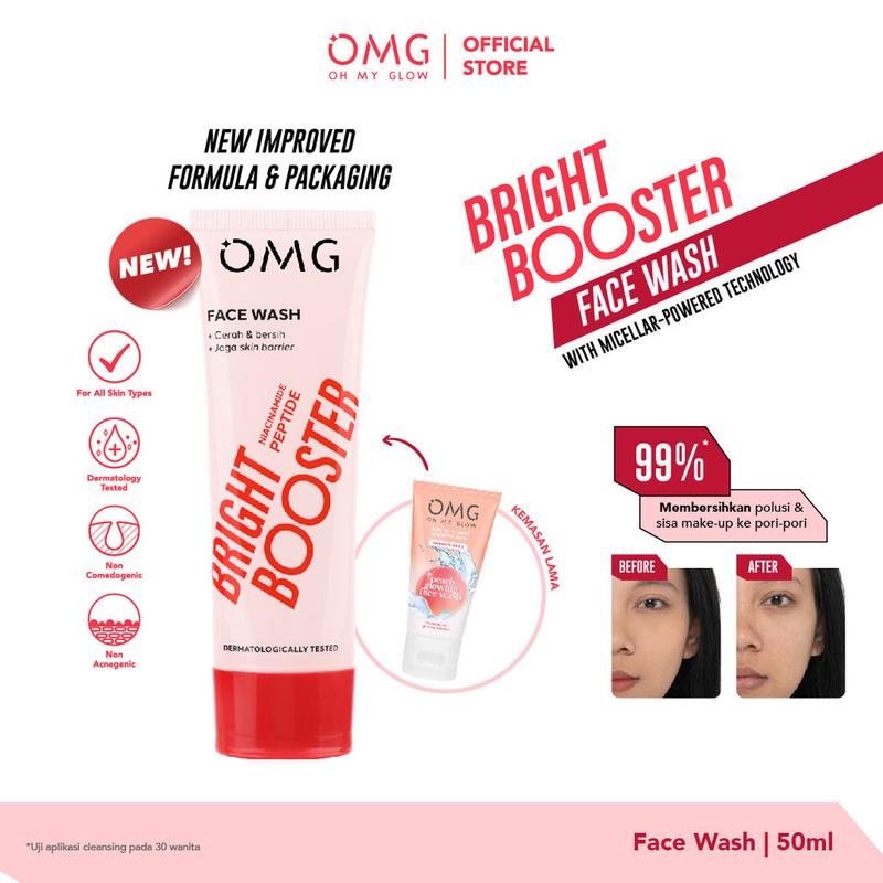 OMG Oh My Glow Bright Booster Face Wash 50ml & 100ml - Untuk Semua Jenis Kulit - Membersihkan Hingga ke Pori Tanpa Membuat Kulit Kering, Mencerahkan, Menjaga Skin Barrier - Micellar Powered Technology - Mengandung Niacinamide + Peptide 0