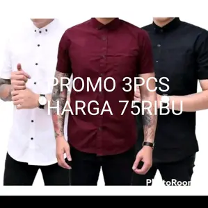PAKET USAHA  3 PCS CUMA 75RIBU KEMEJA POLOS PRIA LENGAN PENDEK Katun Navy Putih Hitam Tosca