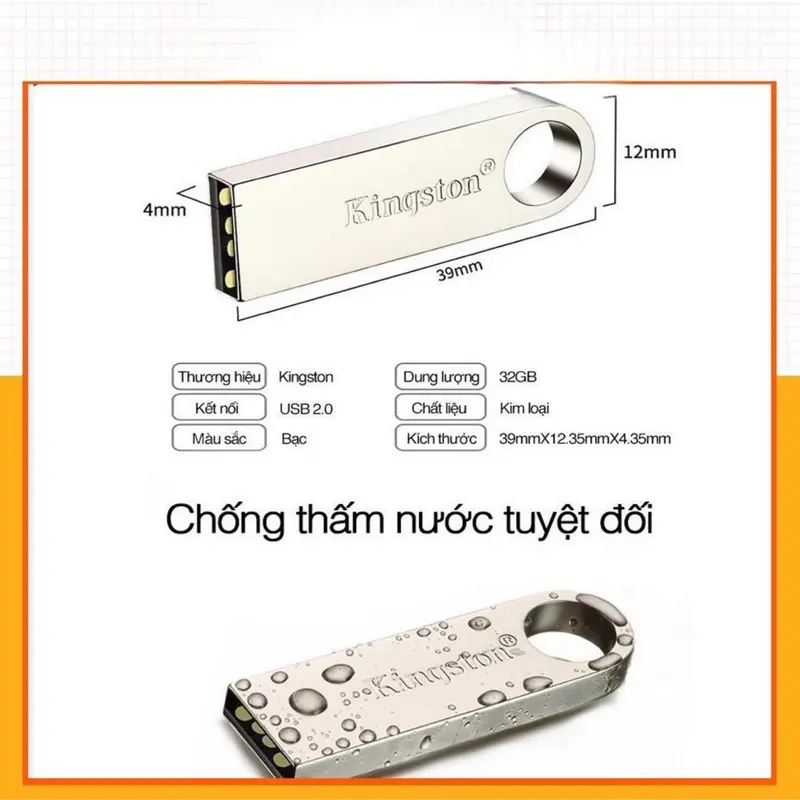 USB Kingston SE9 64Gb/32Gb/16Gb/8Gb/4Gb/2Gb SE9 USB2.0, chống nước- BẢO HÀNH 1 NĂM 2