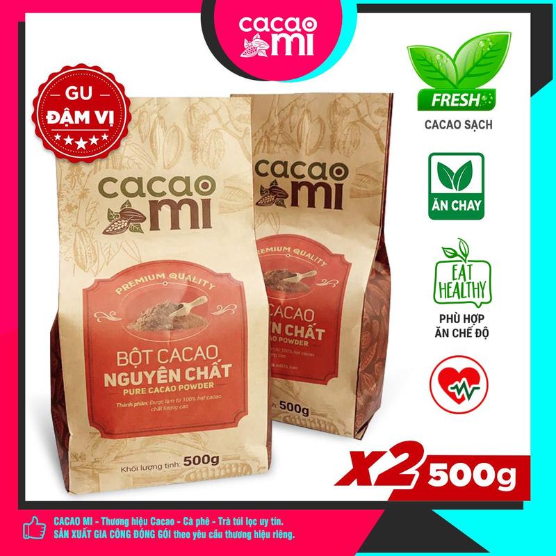 Bột ca cao nguyên chất không đường bơ cacao 13-17% CACAOMI Premium gu đậm vị cacao tự nhiên chuyên pha chế đồ uống sô-cô-la nóng trà sữa làm bánh granola chocolate loại 1kg 