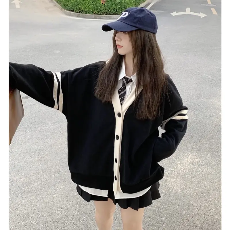 CARDIGAN WANITA - STRIPY OUTHER CARDIE SWEATER OVERSIZE - OUTER Fit Fleece 2
