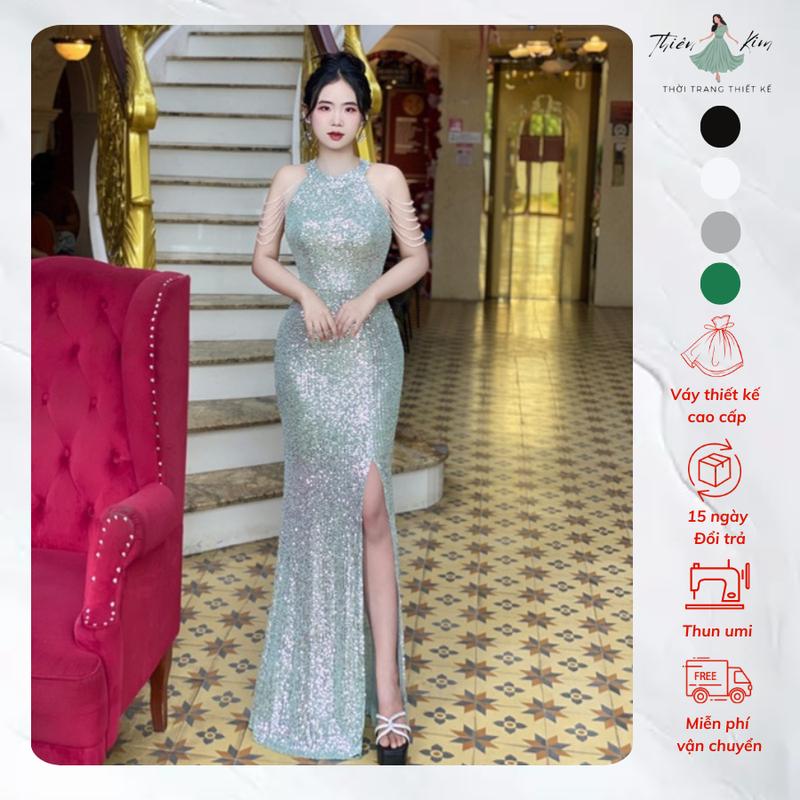M059 - Đầm Dạ Hội Kim Sa Cổ Yếm Trẻ Trung Váy Dạ Hội Trung Niên Sang Trọng Bigsize