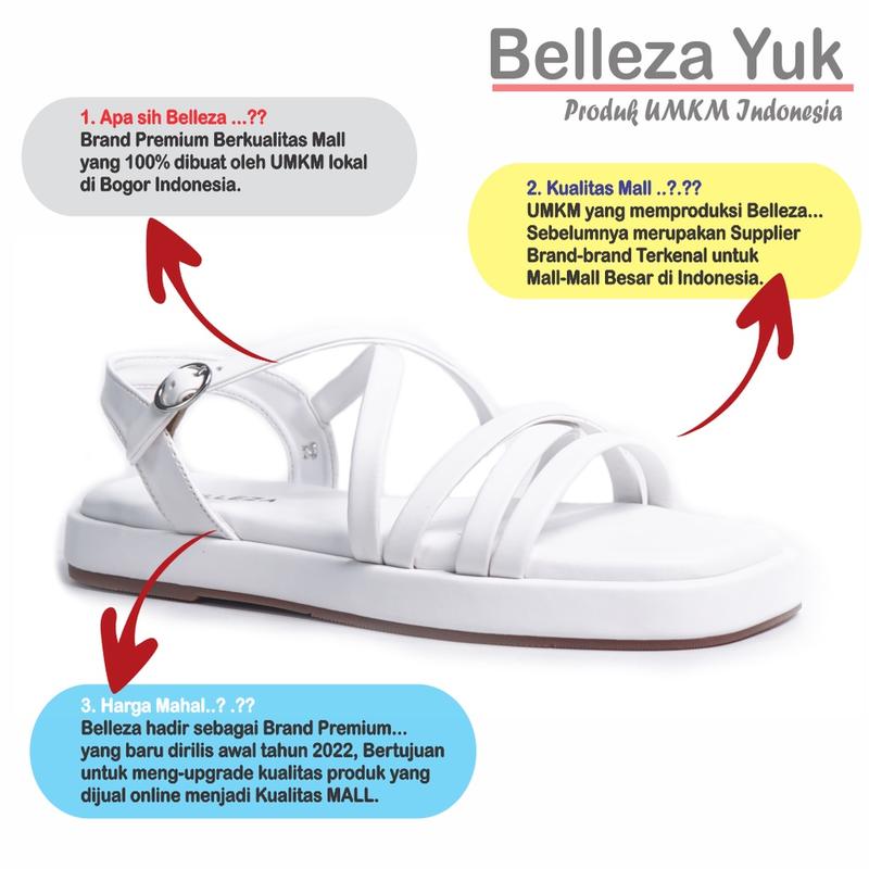 BELLEZA YUK - Sandal Wanita Tali BELEZA THALIA Sendal Cewek Pergi Flat Sol Tinggi Kekinian Warna Putih WHITE Terbaru Shoes ORI Original Mall Official Store 3