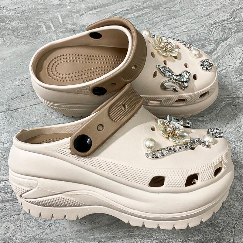 Dép sục nữ gắn Charm đá ngẫu nhiên Đế cao 8cm, Sục nữ đế bằng cao tôn dáng phong cách trẻ trung năng động  DéP Shoes GiàY Đế bằng